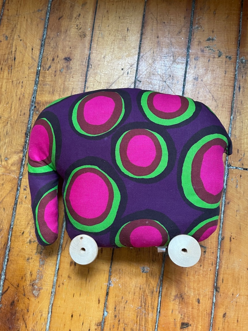 RARE! Vintage Marimekko Elephant Plush Stuffed Toy on Wheels Pillow